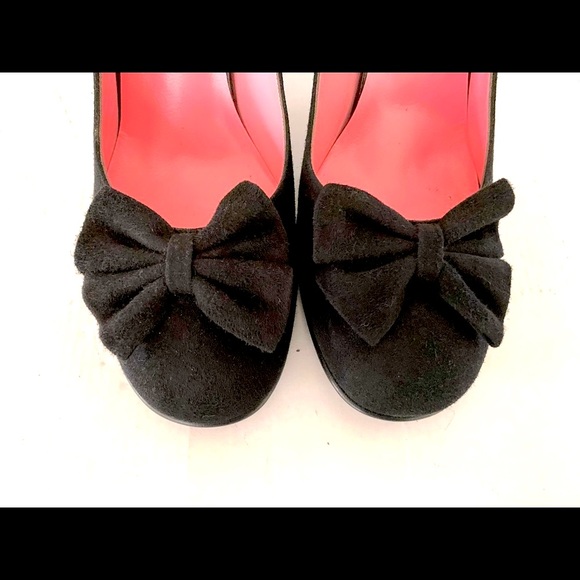 Black real suede shoes with big suede shoe bow comfy block heels Eur 40 US 10 - Picture 4 of 7